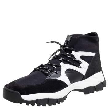 Pre Owned Tod's Black/White Leather, Suede and Knit Fabric High-Top Sneakers Size 45