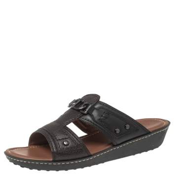 Pre Owned Tod's Dark Brown Leather Slide Sandals Size 42