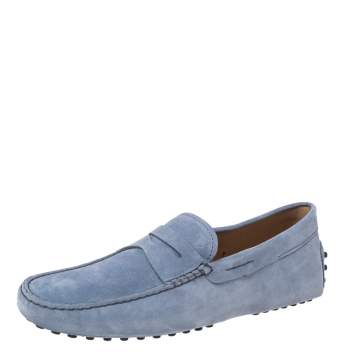 Pre Owned Tod's Blue Suede Penny Loafers Size 41