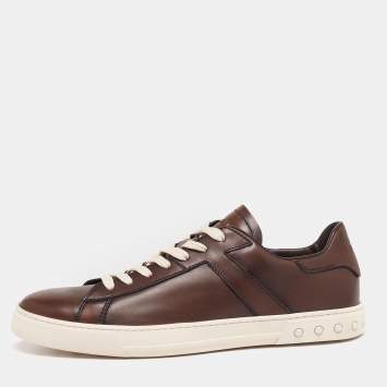 Pre Owned Tod's Brown Leather Lace Up Sneakers Size 44