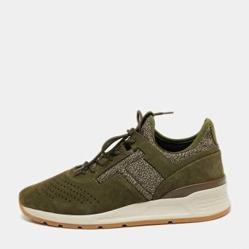 Pre Owned Tod's Olive Green/Brown Suede And Fabric Low Top Sneakers Size 40