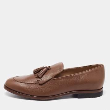 Pre Owned Tod's Brown Leather Fringe Tassel Loafers Size 44.5