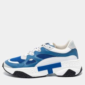 Pre Owned Tod's Blue/White Leather And Mesh Active Sporty Sneakers Size 43