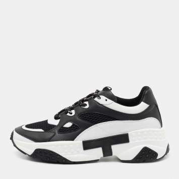 Pre Owned Tod's Black/White Mesh and Leather Chunky Sneakers Size 42