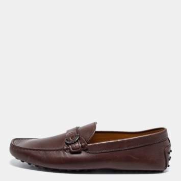 Pre Owned Tod's Brown Leather Buckle Strap Loafers Size 44.5