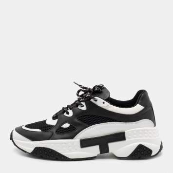 Pre Owned Tod's Black/White Mesh and Leather Chunky Platform Sneakers Size 43