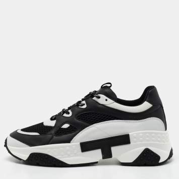 Pre Owned Tod's Black/White Mesh And Leather Chunky Lace Up  Sneakers Size 42.5