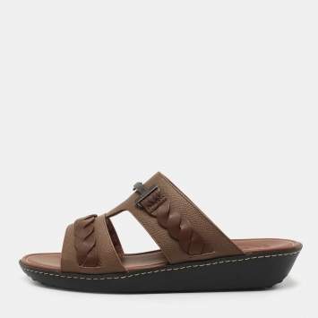 Pre Owned Tod's Brown Leather Slide Sandals Size 42
