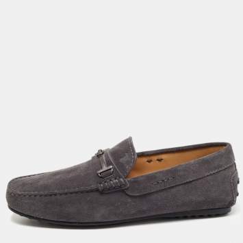 Pre Owned Tod's Grey Suede Double T Slip On Loafers Size 40