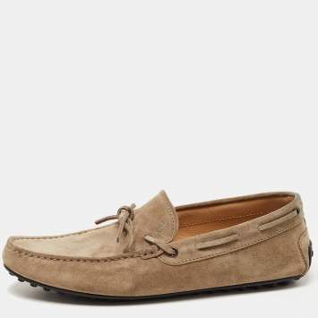 Pre Owned Tod's Grey Suede Bow Slip On Loafers Size 43