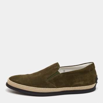 Pre Owned Tod's Olive Green Suede Slip on Loafers Size 44.5