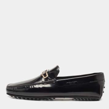 Pre Owned Tod's Black Patent Leather Slip On Loafers Size 45.5