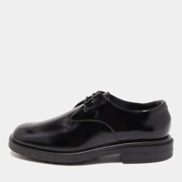 Pre Owned Tod's Black Leather Glazed Lace Up Derby Size 40