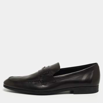 Pre Owned Tod's Black Leather T Slip On Loafers Size 47