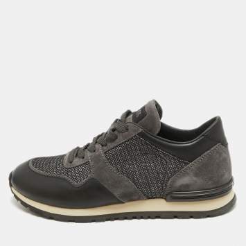 Pre Owned Tod's Black/Grey Leather and Suede Low Top Sneakers Size 40