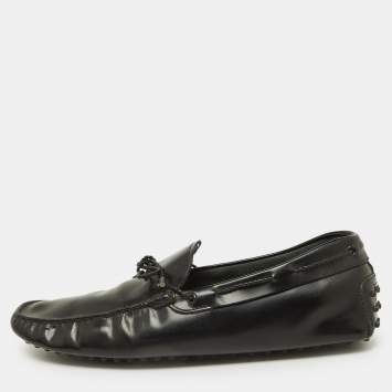 Pre Owned Tod's Black Leather Bow Slip-On Loafers Size 47