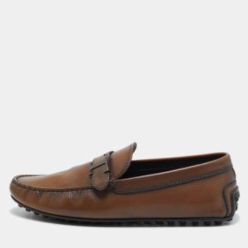 Pre Owned Tod's Brown Leather Slip On Loafers Size 41.5