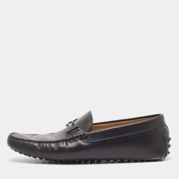 Pre Owned Tod's Black Leather Double T Bit Loafers Size 44