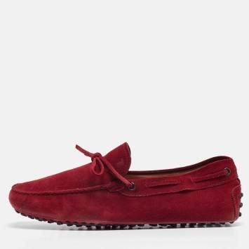 Pre Owned Tod's Dark Red Suede Bow Loafers Size 42