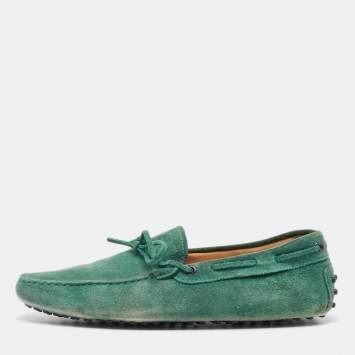 Pre Owned Tod's Green Suede Bow Loafers Size 42