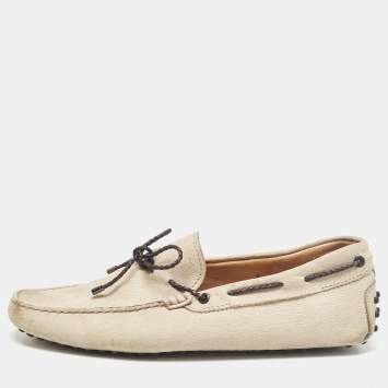 Pre Owned Tod's Beige Nubuck Leather Gommino Loafers Size 42