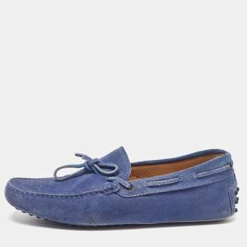 Pre Owned Tod's Blue Suede Bow Loafers Size 43