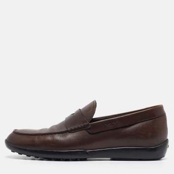 Pre Owned Tod's Brown Leather Gommino Penny Slip On Loafers Size 43