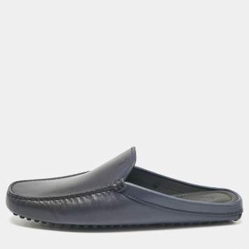 Pre Owned Tod's Navy Blue Leather Gommini Mules Size 40