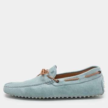 Pre Owned Tod's Blue Leather Braided Bow Loafers Size 42.5
