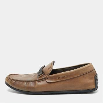 Pre Owned Tod's Brown Leather Buckle Detail Loafers Size 41.5