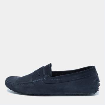 مملوكة مسبقًا Tod's Navy Blue Nubuck Leather Gommini Loafers Size 41
