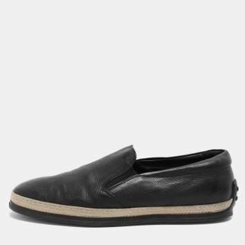 Pre Owned Tod's Black Leather Espadrille Loafers Size 41.5
