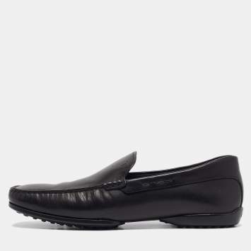Pre Owned Tod's Black Leather Slip On Loafers Size 42.5