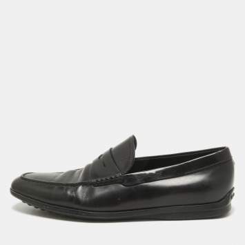 Pre Owned Tod's Black Leather Slip On Loafers Size 43