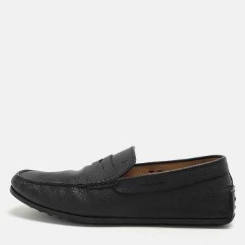 Pre Owned Tod's Black Leather Gommino Penny Slip On Loafers Size 42
