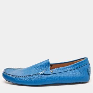 Pre Owned Tod's Blue Leather Slip On Loafers Size 43