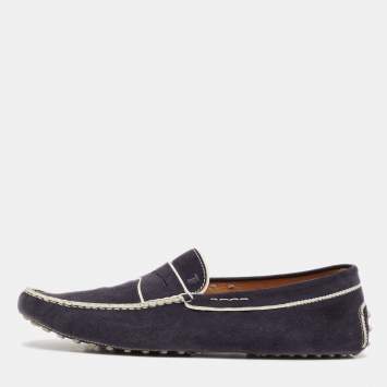 Pre Owned Tod's Navy Blue Suede Slip on Loafers Size 47