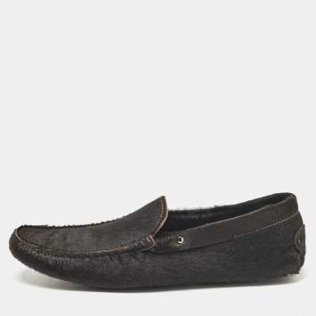 Pre Owned Tod's Brown Calf Hair Slip On Loafers Size 46.5