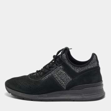 Tod's Black/Grey Knit Fabric and Suede Lace Up Sneakers Size 41