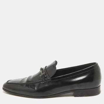 Pre Owned Tod's Black Leather Double T Slip On Loafers Size 45