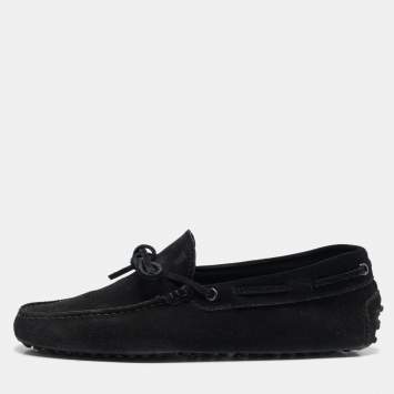 Pre Owned Tod's Black Suede Bow Slip On Loafers Size 41