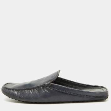 Pre Owned Tod's Dark Grey Leather Slip On Mules Loafers Size 41