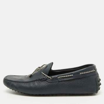 Pre Owned Tod's Navy Blue Leather Driver Bow Slip On Loafers Size 42