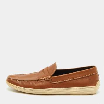 Pre Owned Tod's Brown Leather Slip On Driver Loafers Size 44.5