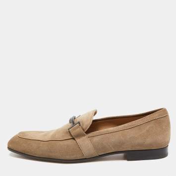 Pre Owned Tod's Beige Suede Double T Slip On Loafers Size 44.5