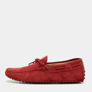Pre Owned Tod's Red Suede Bow Slip On Loafers Size 40