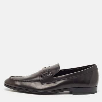 Pre Owned Tod's Black Leather Double T Slip On Loafers Size 47