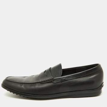 Pre Owned Tod's Black Leather Slip On Penny Loafers Size 42.5