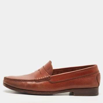 Pre Owned Tod's Brown Leather Penny Slip On Loafers Size 41.5