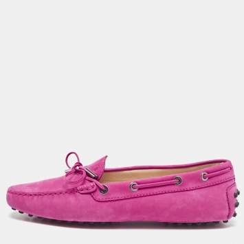 Pre Owned Tod's Pink Suede Bow Driver Loafers Size 39